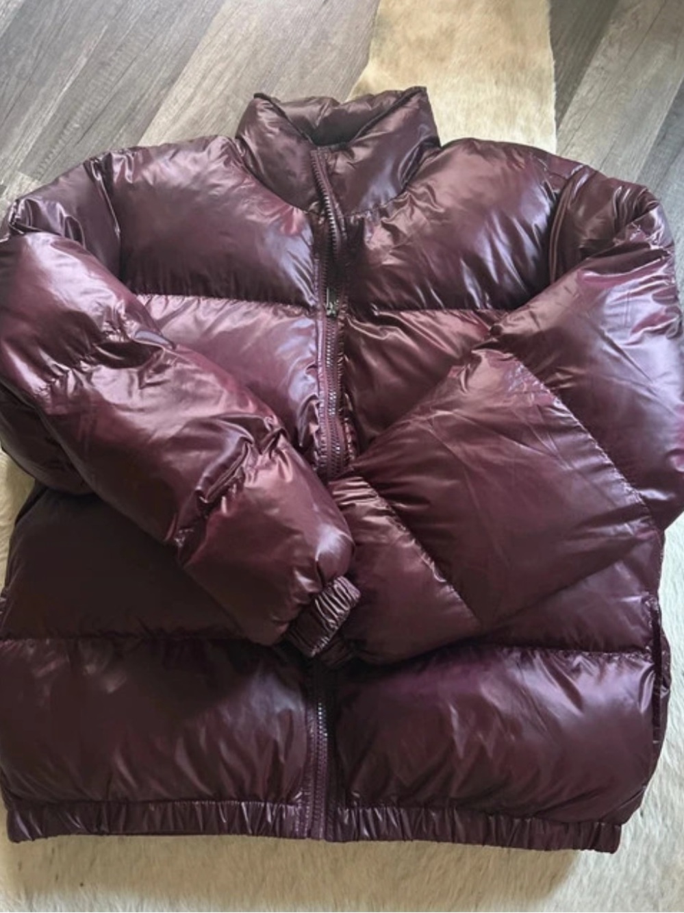 PacSun Women's Glossy Wine-Colored Puffer Jacket
